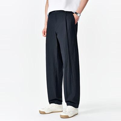 Herren lässige gerade Hose mit Falten, entspannte Passform