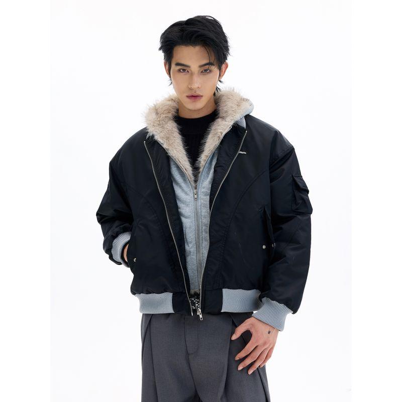 Kisko Winter American-Style Faux Two-Piece Patchwork Cotton Coat for Men and Women, High-End Quilted Warm Hooded Jacket