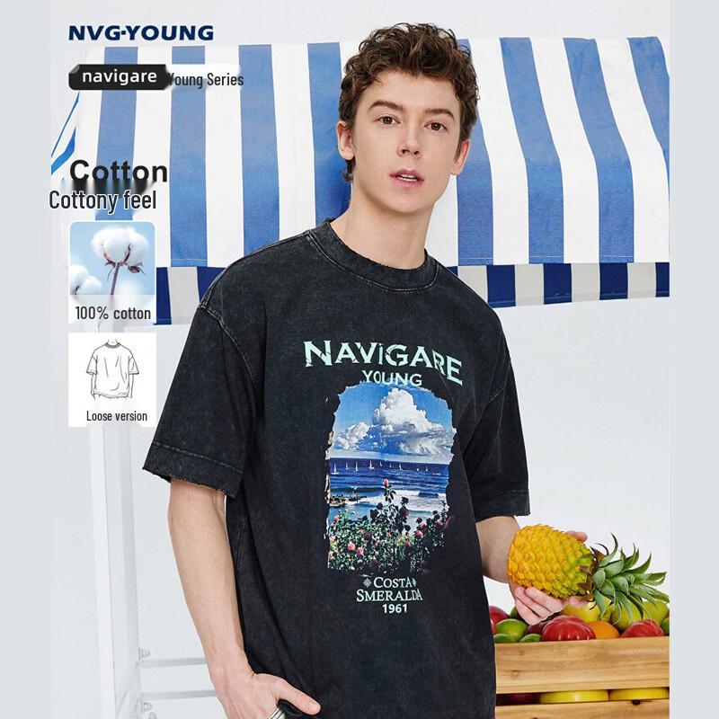 Navigare Men s Summer Cotton Loose Fit Printed Short Sleeve T-Shirt 2XL