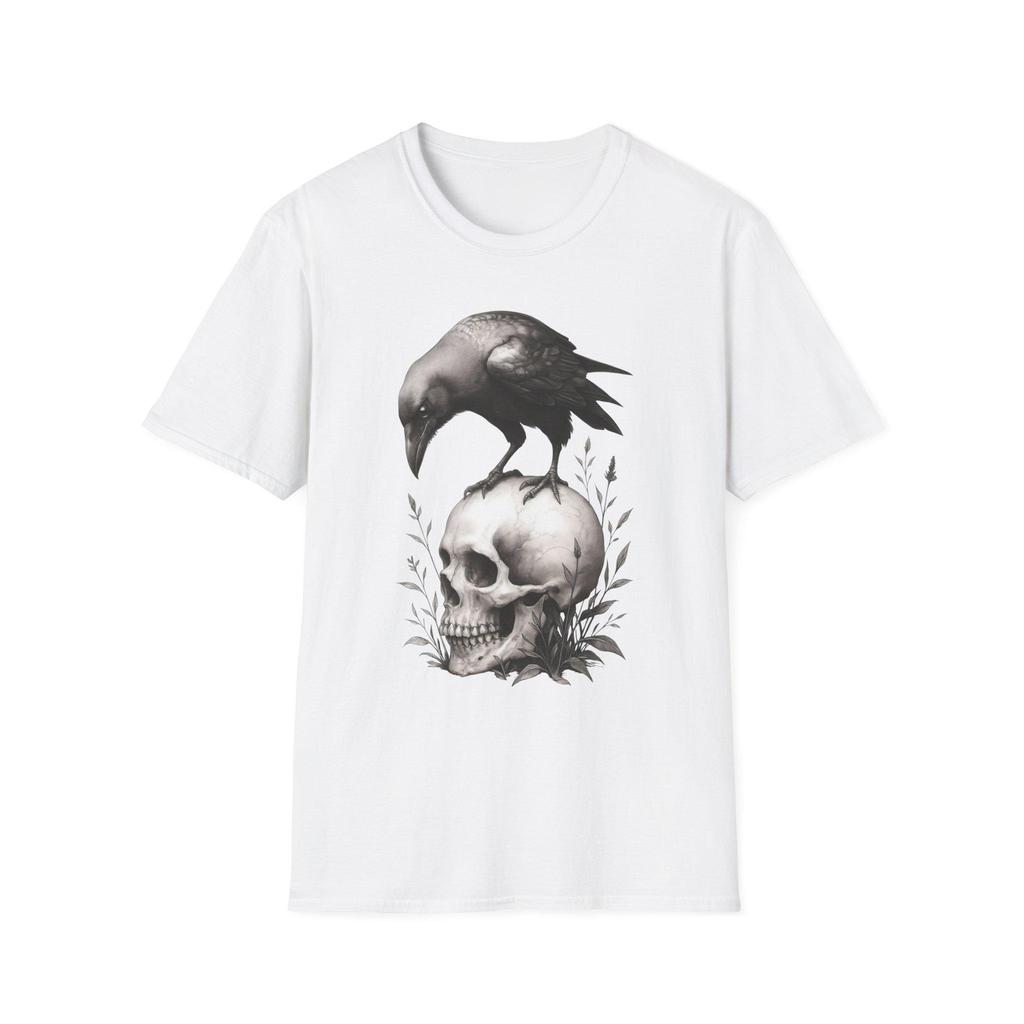 HOT SALE Gothic Crow Skull T-shirt Neutral Halloween T-shirt Art Lovers Fashion Alternative Style Halloween Casual Street Wear