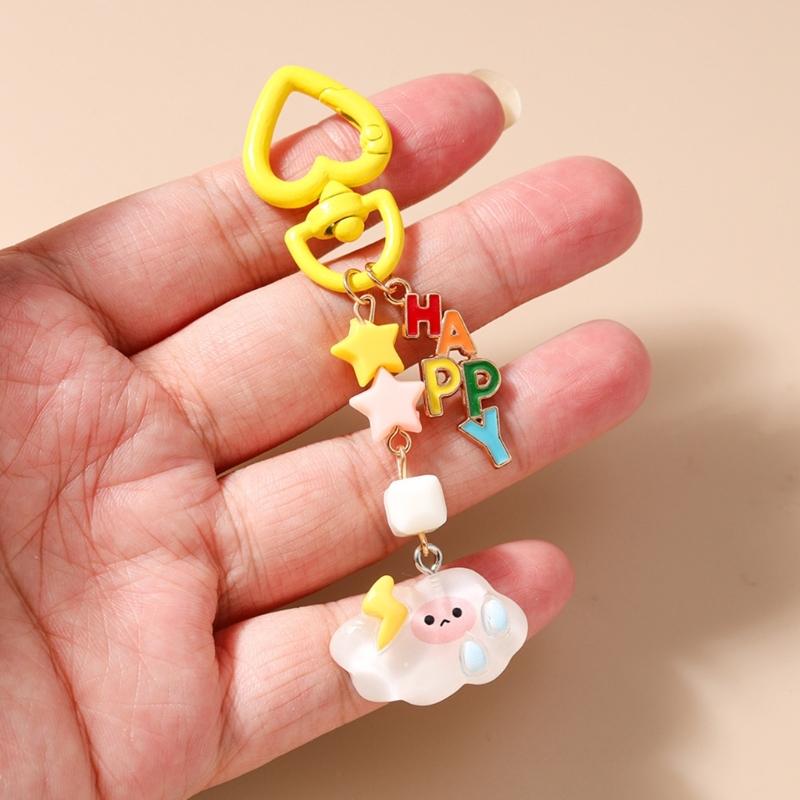 Adorable Cloud Star Beaded Keychain Bag Charm Resin Metal Accessory Bags Pendant for Keys or Purse Decoration