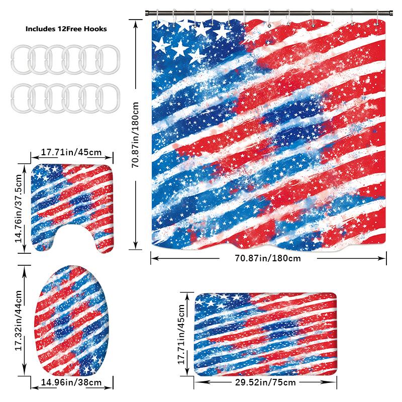 4PCS  Shower Curtain Sets With Shower Curtain And Rugs Toilet Lid Rug U Shape Mat And Bath Mat Bathroom Set  With 12 Hooks