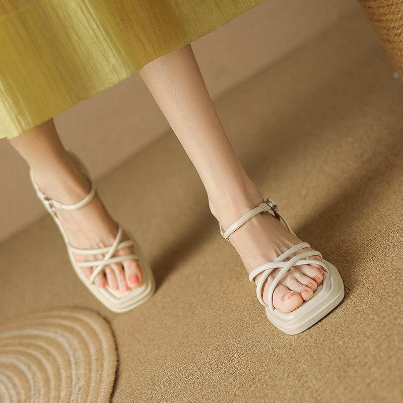 Krazing Pot Летняя обувь-гладиатор из микрофибры с открытым носком на толстом каблуке — фото 5