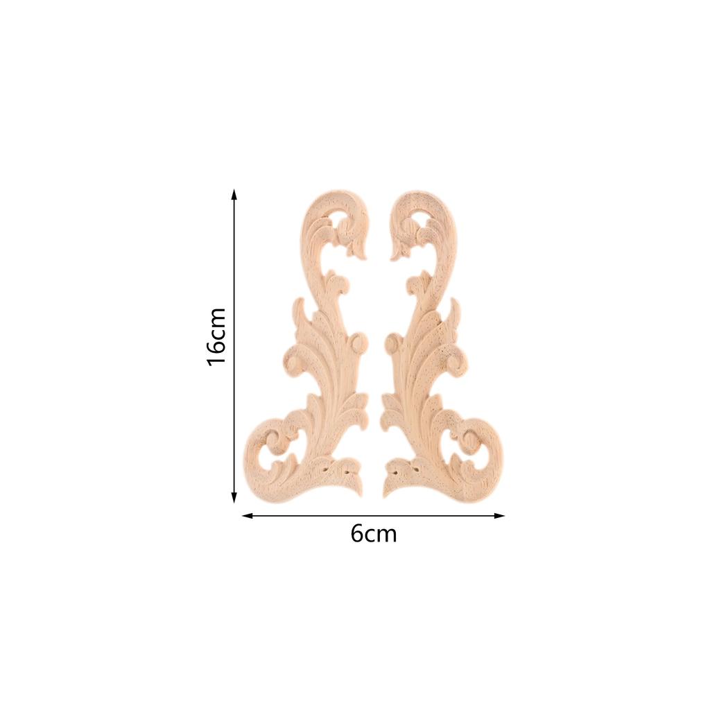 2Pcs Floral Wood Applique Corner Onlay DIY Wooden Carved Corner Furniture Wall Fireplace Decorative Unpainted Wood Carving Decal