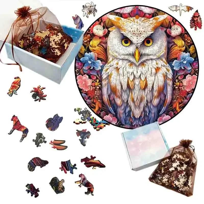 Non-Toxic Jigsaw Animals Wooden Puzzle For Kids And Adults Wooden Crafts Colorful And Round Shaped Tiger Rabbit Cat Wood Craft Toys