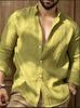 Men's Cotton Linen Long Sleeve Shirt Solid Relaxed Fit Casual Everyday Button Up Top