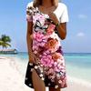 Women's Fashion Graceful Retro Flower Print Summer Spring Short Sleeve O-Neck Casual Dresses