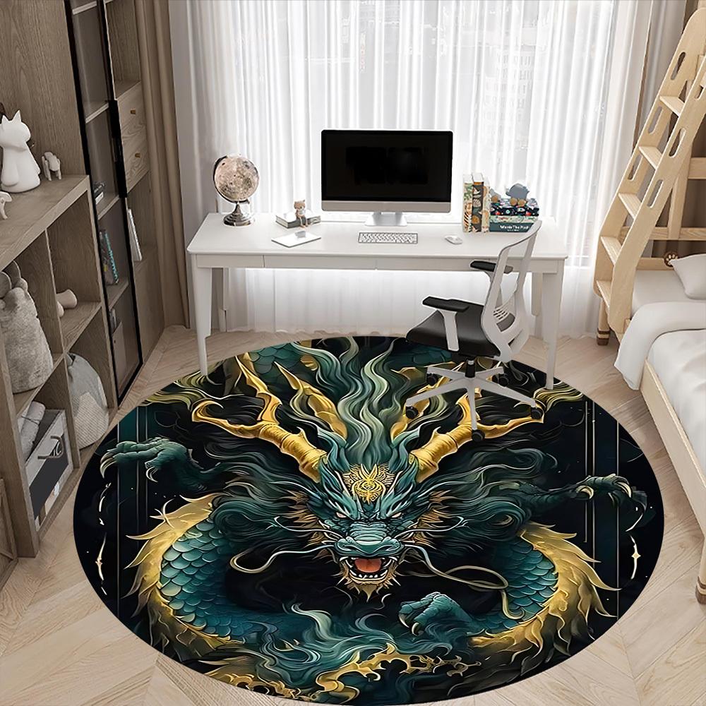 1 Stück Drachen Fantasy Büro Runder Teppich, Matte Geeignet Für Büro, Unter Bürostühlen Schlafzimmer Wohnzimmer Heimdekoration, Zimmer Deko