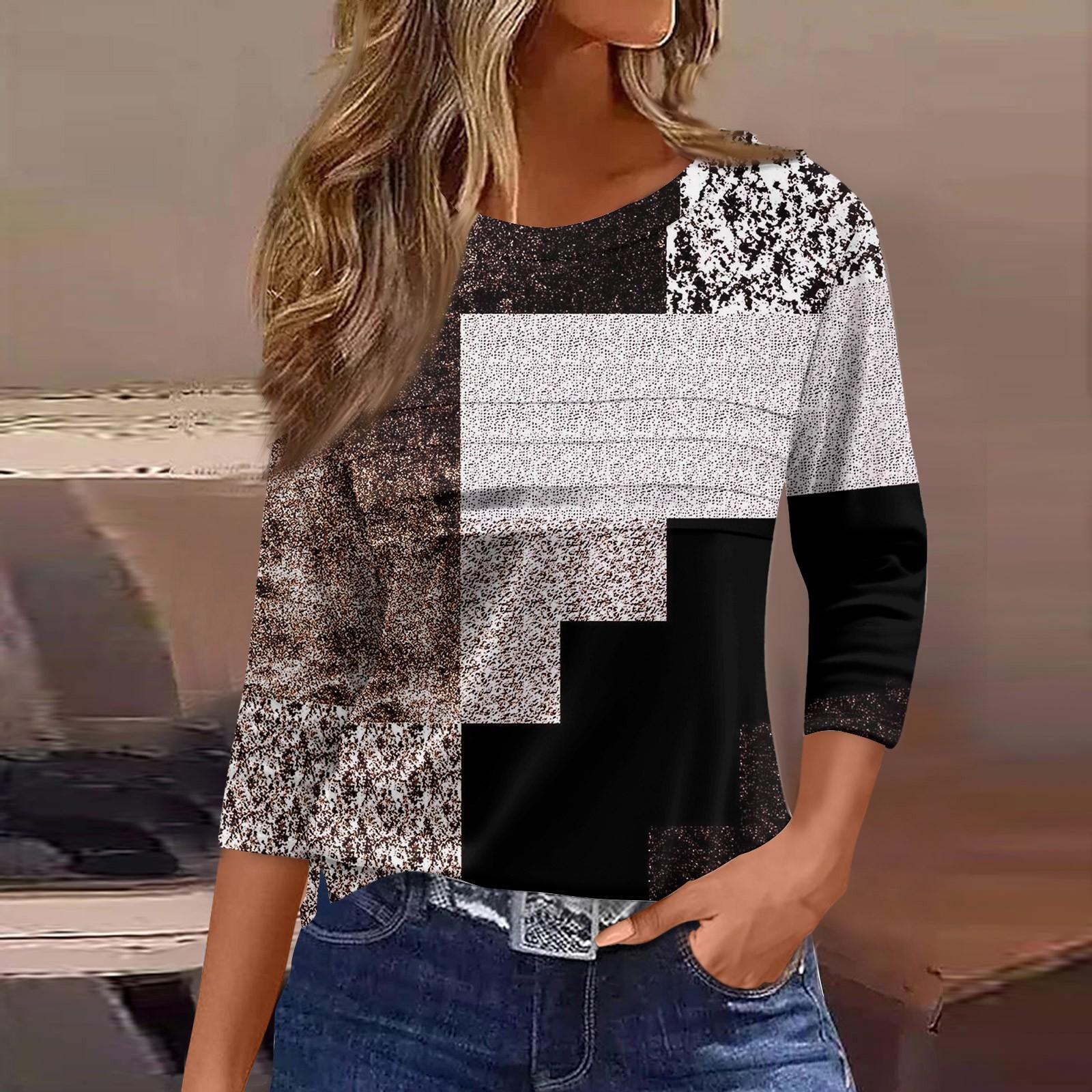 

Женская мода повседневный свободный топ с рукавом 3/4 в полоску с круглым вырезом XXXL