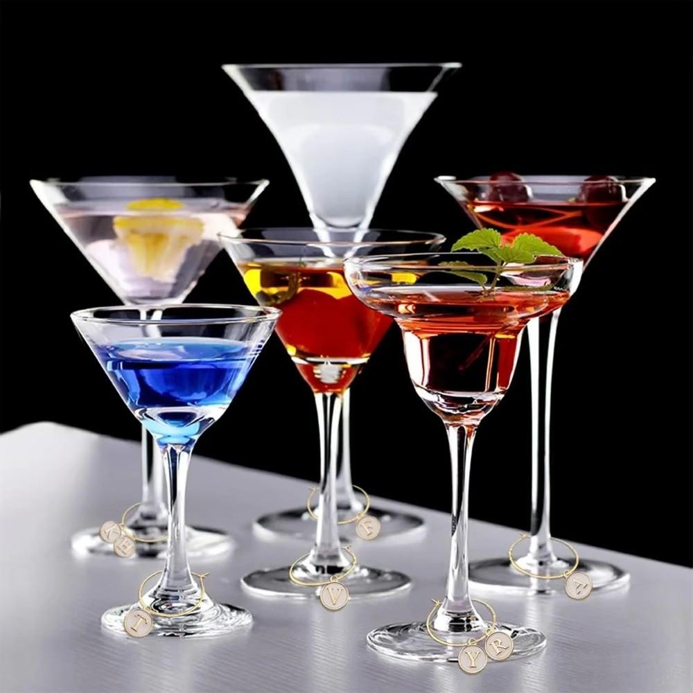 26Pcs DIY Wine Glass Markers Metal Wine Labeling Wine Glass Charm Rings Letters Pendant Wine Glass Hoops Jewelry Accessories