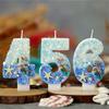 Blue Birthday Candle Ocean Seashell Mermaid Birthday Candle for Girls 4 Years Gradient Sequin Cake Topper Decoration