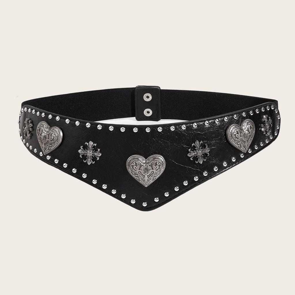 Ladies Faux Leather Waist Cincher With Metal Buckle And Elastic Stretch For Retro Style