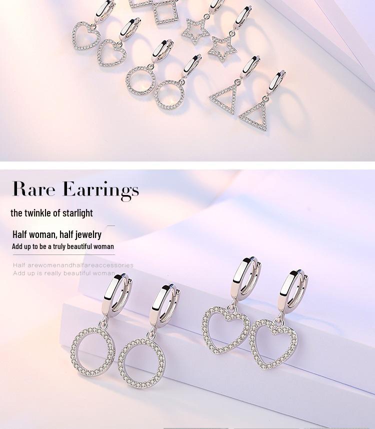 Silver-Plated Triangle Star Earrings with Micro-Paved Zirconia - Cute Women’s Ear Cuffs and Clips Jewelry