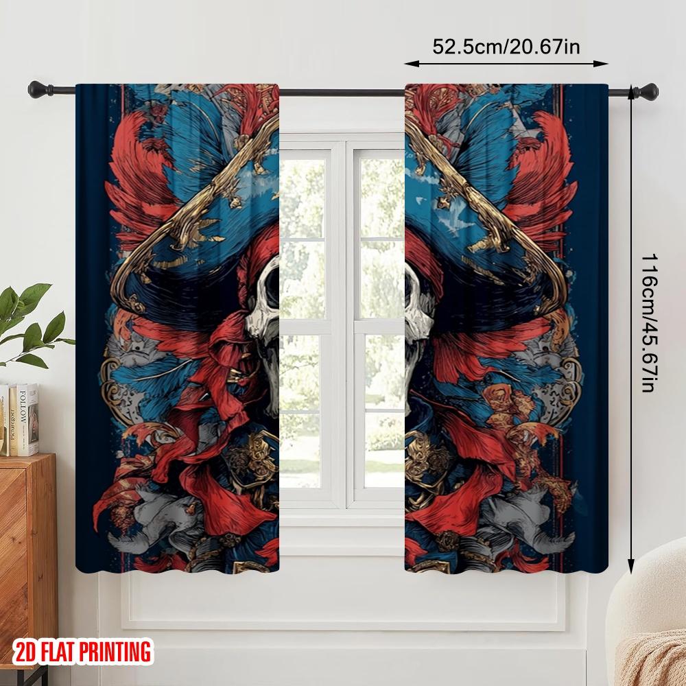 2 Stück, 2D-Flachdruckmuster Vorhänge Leinen Gruselig Unheimlich Schädel Pirat Vielseitig 100% Polyester (ohne Stange) Dekorationen Für