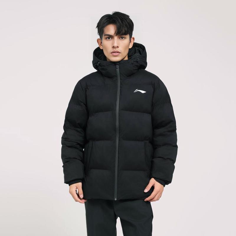Li Ning Warm Hooded Comfortable Versatile Long Sleeve Cotton Jacket Unisex Jacket Black AJMU291-1