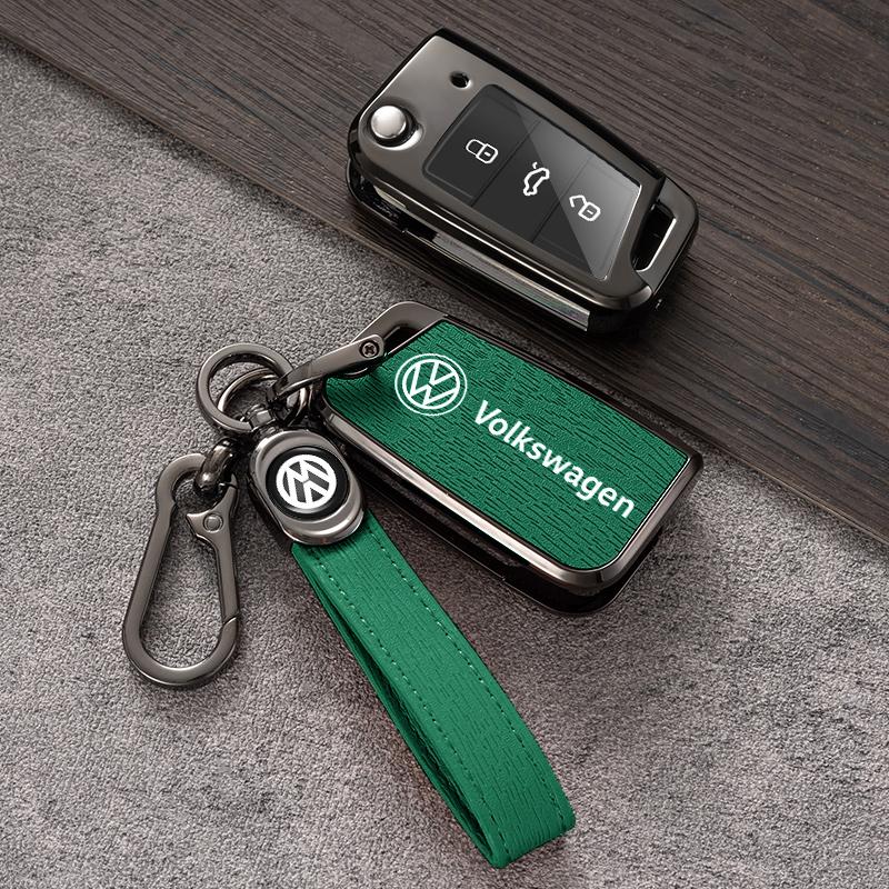 Für VOLKSWAGEN Zinklegierung+Leder Auto Fernbedienung Schlüsselhülle Abdeckung Schutzschale Für VW Volkswagen Polo Golf 7 MK7 Tiguan MK2 Accesso