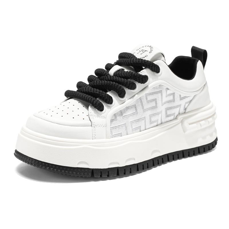 

Four Seasons Men s Low-top Leather White Shoes Korean Edition Trend Lightweight Thick-soled Height-increasing Shoes Fashion Lace-up Casual Board Shoes 44