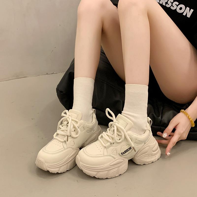 Popular muffin platform white shoes children's chic versatile height increase leisure sports dad shoes 2025 spring and summer new