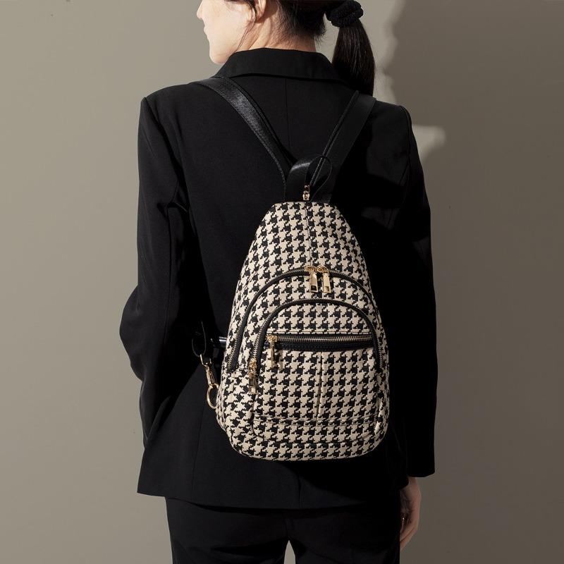 Autumn new women's bag versatile thousand bird grid canvas waterproof fanny pack lightweight fashion high-end niche breast bag