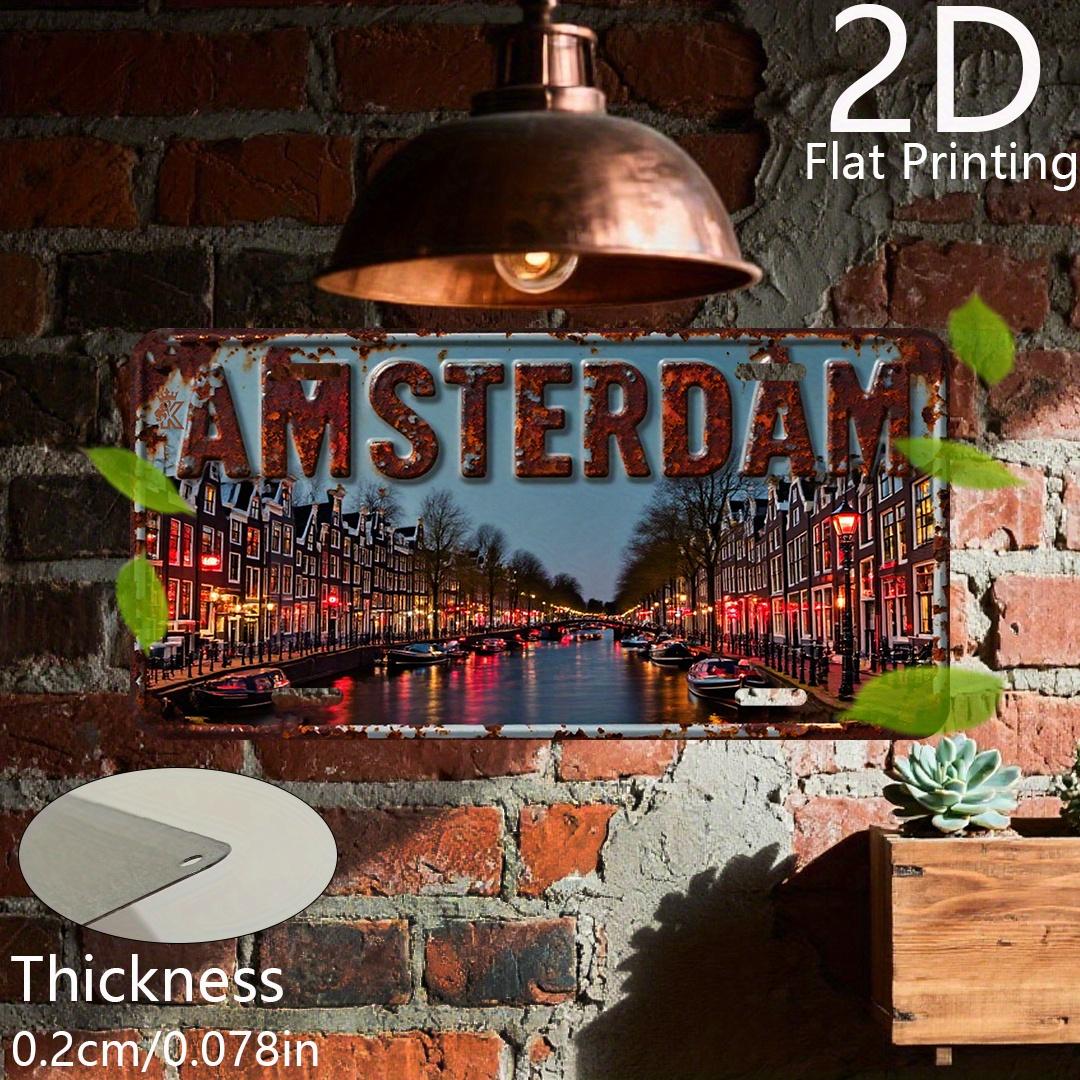 

Vintage Rustic AMSTERDAM Canal Night Scenery Distressed License Plate D Flat Aluminum Tin Sign Wall Art Decor for Dutch Trave 15x30cm(5.9x7.8inch)