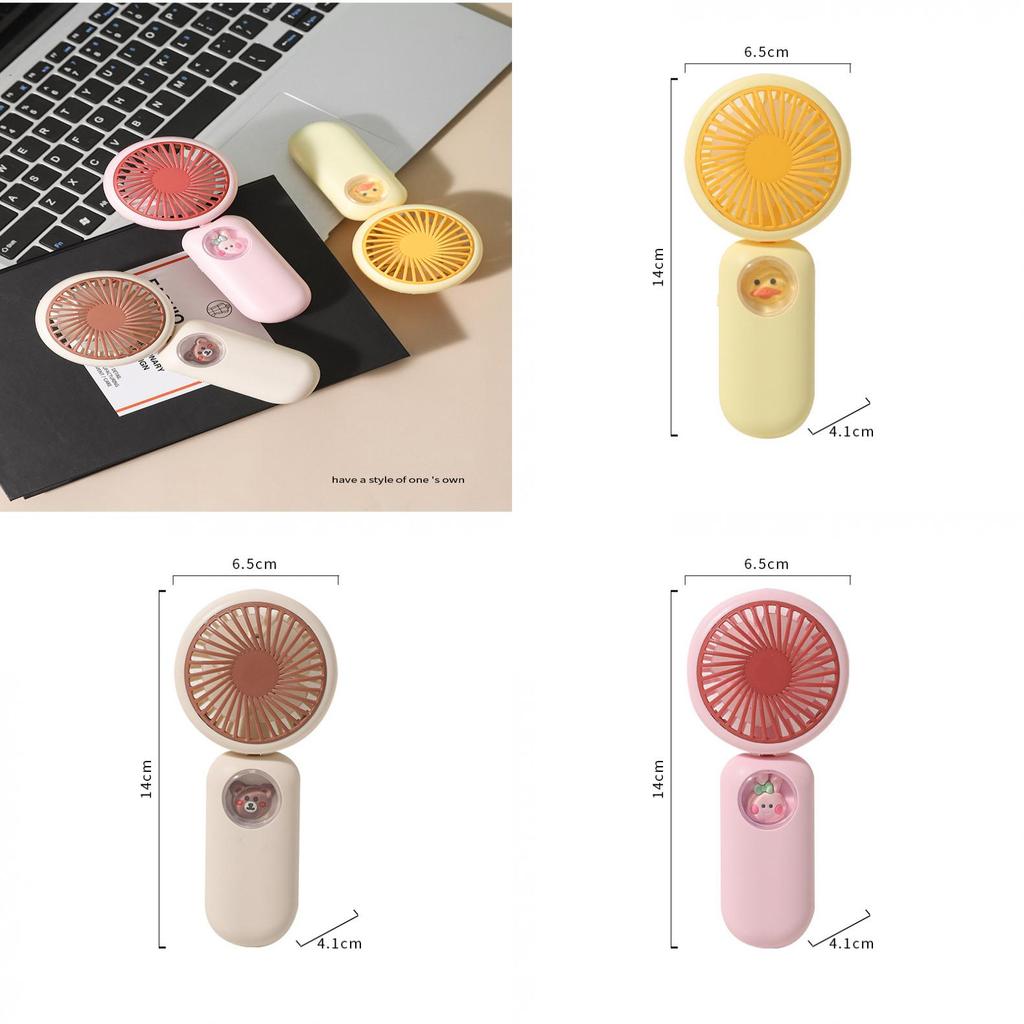 Cartoon Cute Pet Handheld Mini Fan Foldable Portable Usb Rechargeable Apricot/ Pink)