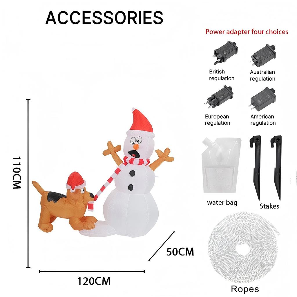 3.94FT Christmas Inflatable Toys Xmas Yard Lawn Home Party Decoration Snowman Dog Supplies Ornament Festive Gift With LED Light