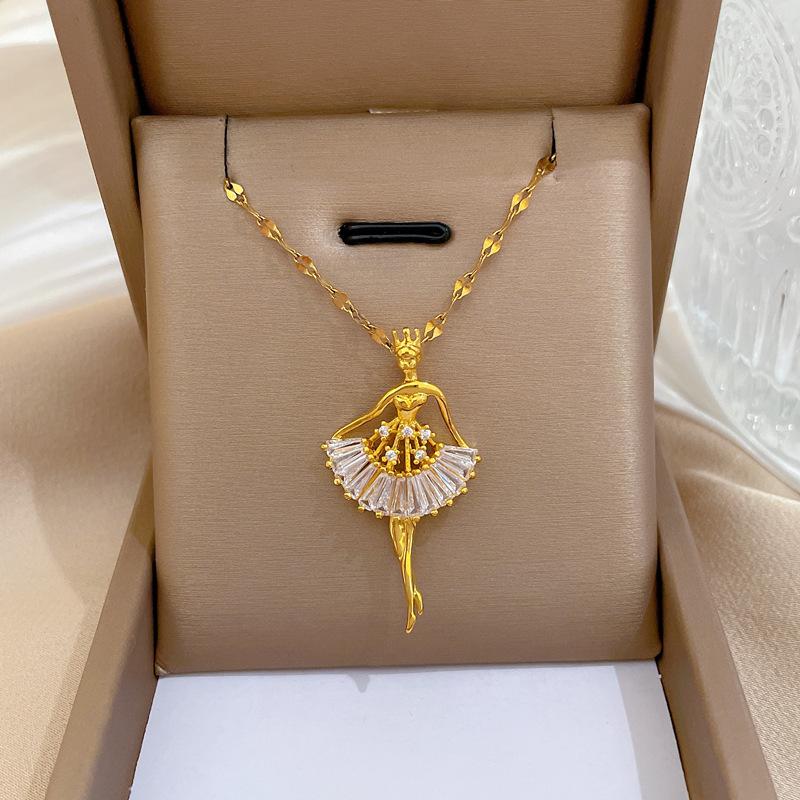 Titanium Steel Light Luxury Micro-Inlaid Zircon Ballet Girl Super Fairy Versatile Korean Style Niche Design Live Necklace