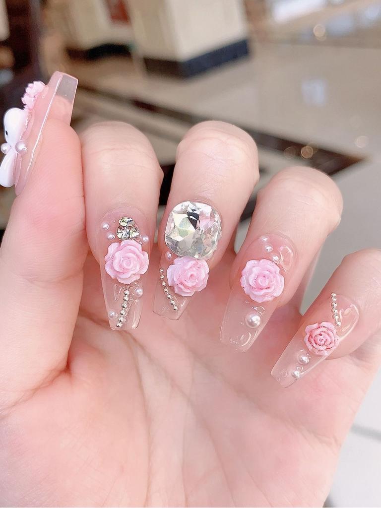 Handmade Cute Cartoon Bunny Pink Camellia Nail Art Creative Pet For Women Xs S M L Cream Hug Bunny Medium Wearable Style