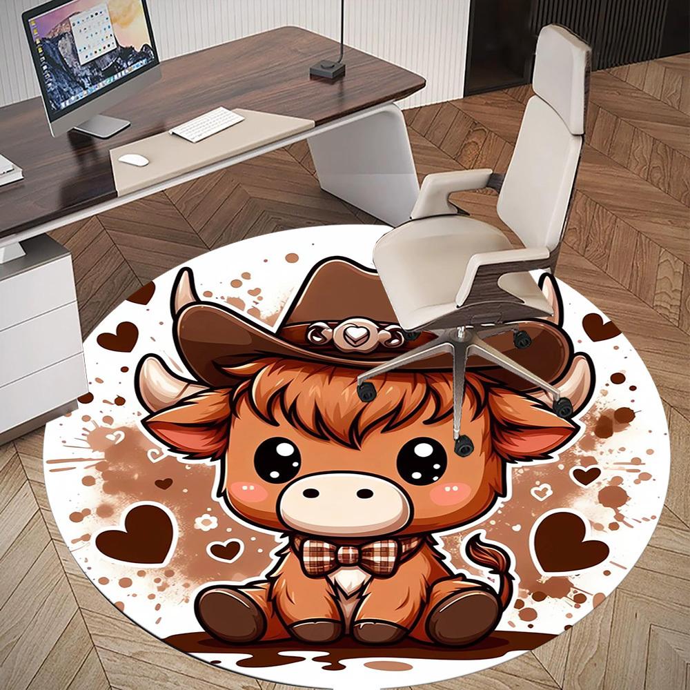 1pc Cowboy, Calf Pattern Office Round Rugs, Under Chair Round Rugs for Living Room, Bedroom, Bathroom Decoration Carpet 091861