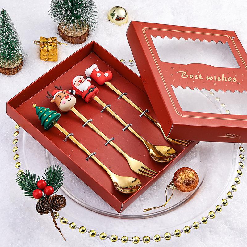 4PCS Christmas Coffee Spoons Christmas Stainless Steel Small Spoon Teaspoons Dessert Spoon New Year Christmas Ornament Tableware