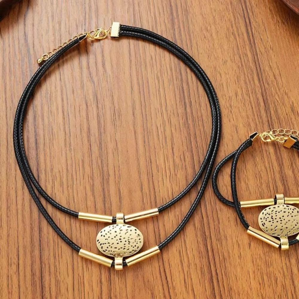 2Pcs/Set Vintage Elliptical Pendant Necklace Large Necklace Chain Choker New Necklace Pendant