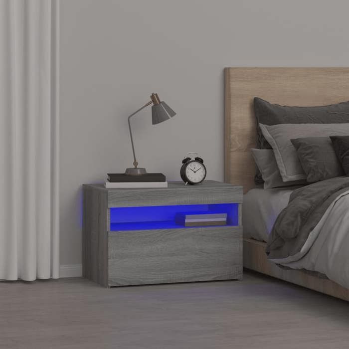 VidaXL Table de Chevet avec Lumières LED Table de Nuit Armoire de Chevet Armoire de Lit Meuble de Chambre Maison Sonoma Gris 3152828