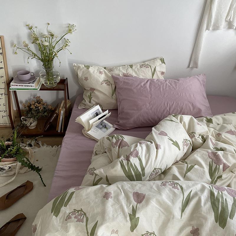French Style Retro Printed Bedding Rural Style Duvet Cover Solid Color Dust-proof and Easy To Clean Mattress Protective Covers Envelope Pillowcase