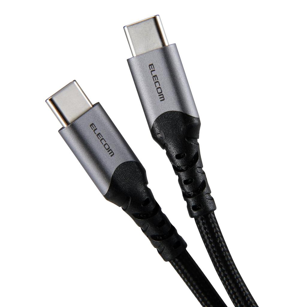 Elecom USB 240W PD Nylon Fast Data Automatic Voltage iPhone Black Type-C Cable, 1.5m, Compatible, Heavy-Duty Mesh, Charging, Communication,