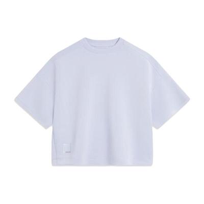 Li Ning Fitness Series Solid Color Loose Short Sleeve T-Shirt Women Tops Light-Blue ATST582-3