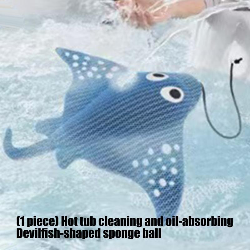 Hottubs Scum Absorber Sponge Ball with Unique Devil Fish Effectively Removes Stubborn Water Stains and Greases Buildups