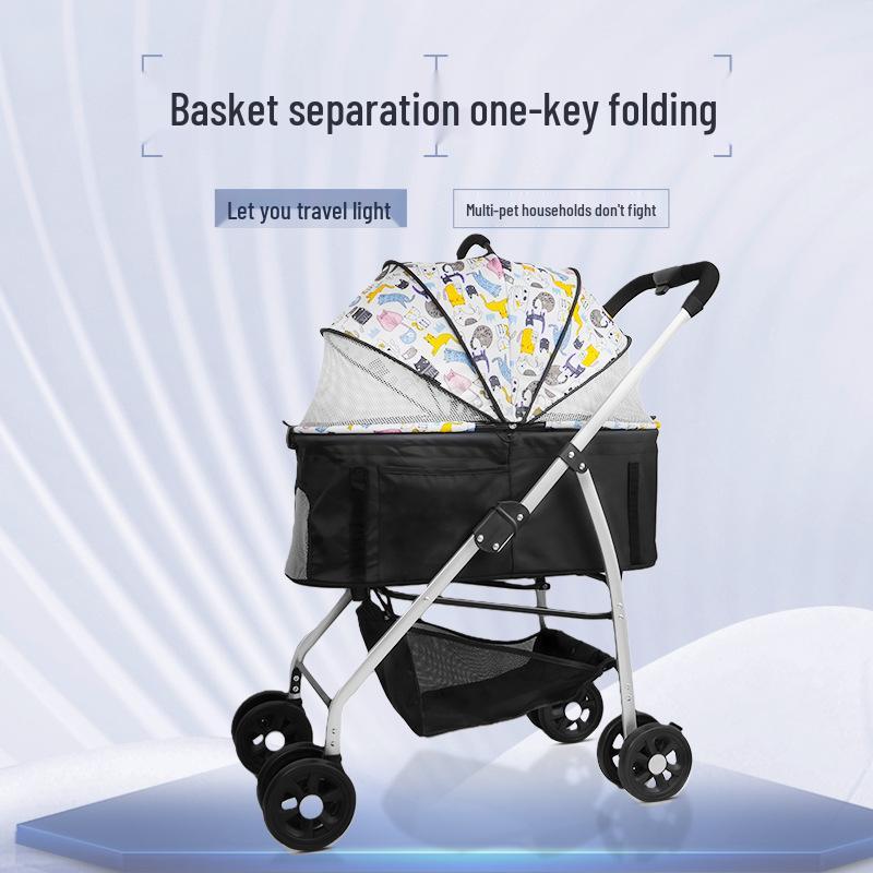 Ultra-Light Detachable Pet Stroller: One-Button Fold, Aluminum Frame, Four-Wheel Shock Absorption for Cats & Dogs