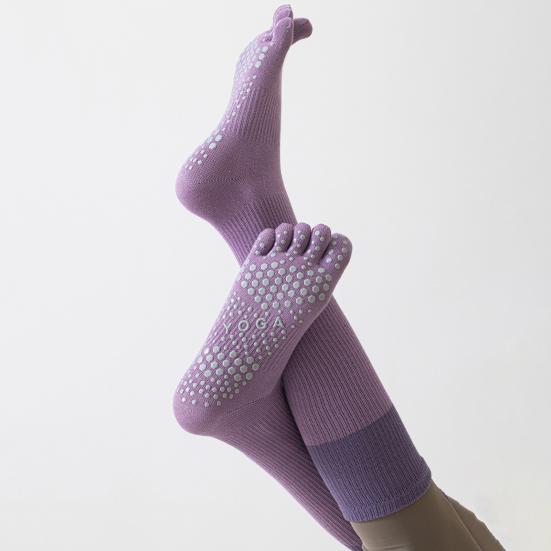 Five Toe Yoga Socks Women Breathable Cotton Knee High Socks Non Slip Sports Socks with Grips for Fitness Dancing Pilates Exercise