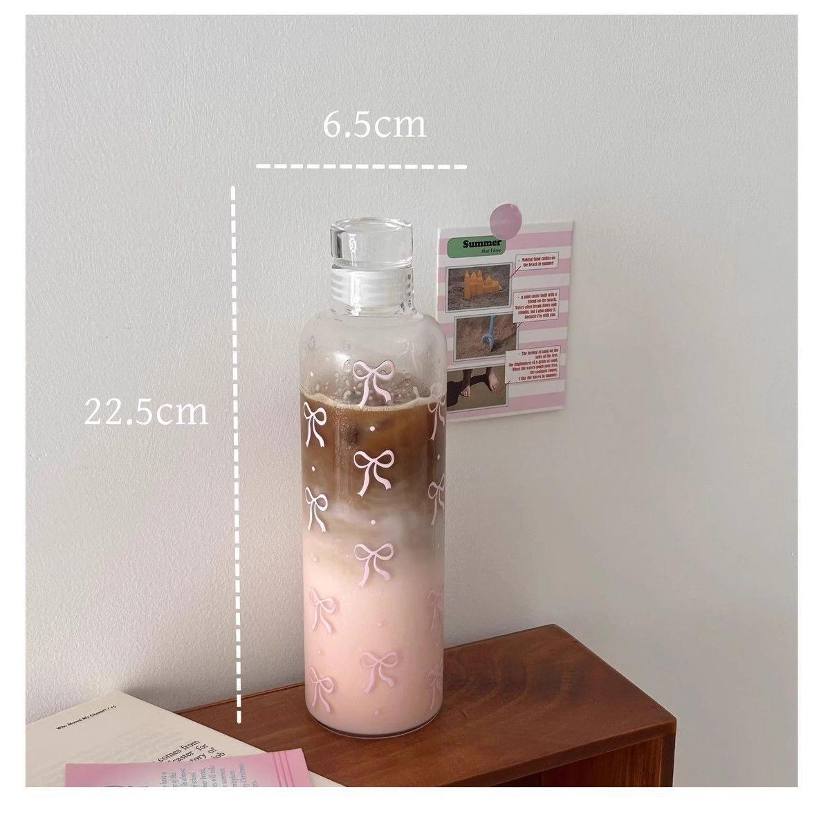 

Kawaii Bow Plastic Water Bottle With Time Scale Transparent Water Cup for Outdoor Sports Drinking 500ML Juice Milk Water Bottle 0.5L