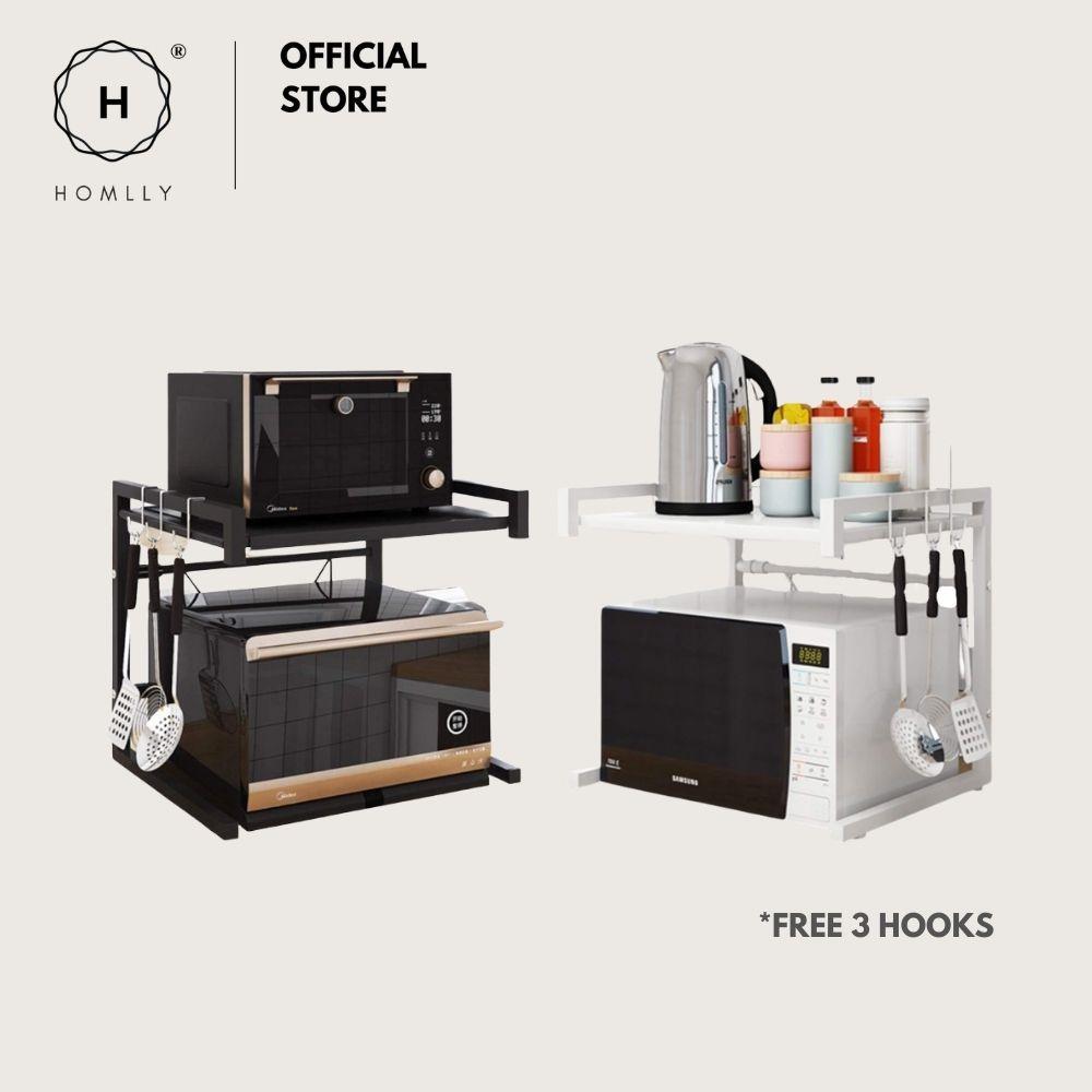 Homlly 2 Tier Expandable Adjustable Width Kitchen Microwave Oven Storage Rack Shelf