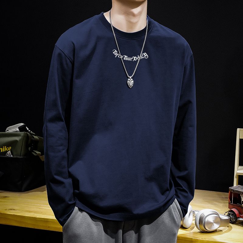 Men's Spring and Autumn New Splicing Pullovers O-Neck Letter Fashion Solid Color Loose Minimalist Casual Long Sleeve Tops