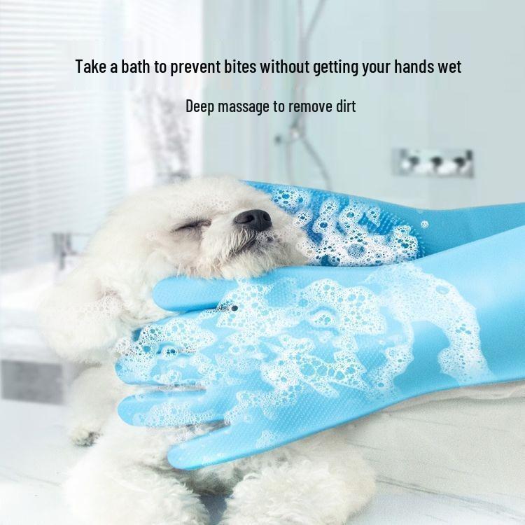 Pet Bathing Gloves - Anti-Scratch & Anti-Bite Scrubbing Brush for Dogs & Cats