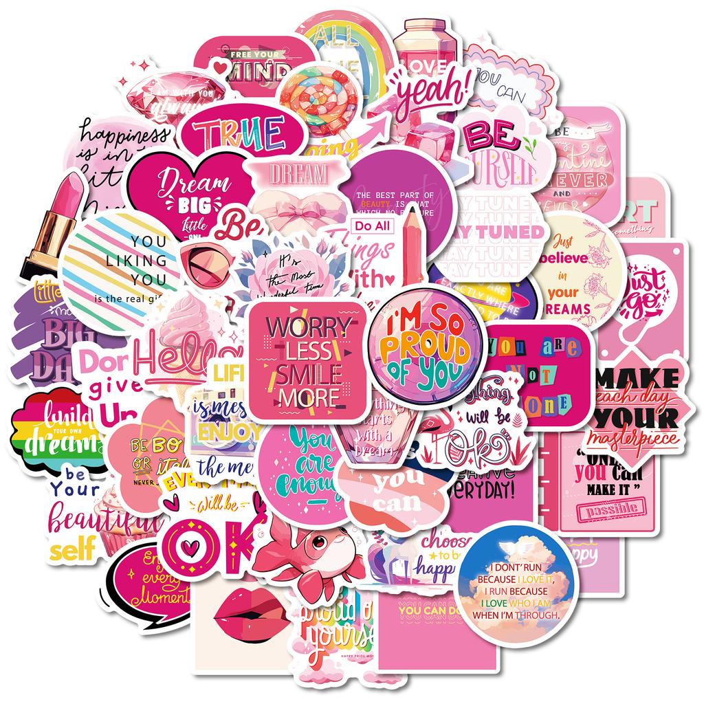 50 Cute Pink Girl Goldfish Love Text Stickers DIY Notebook Water Cup Ins Wind Stickers