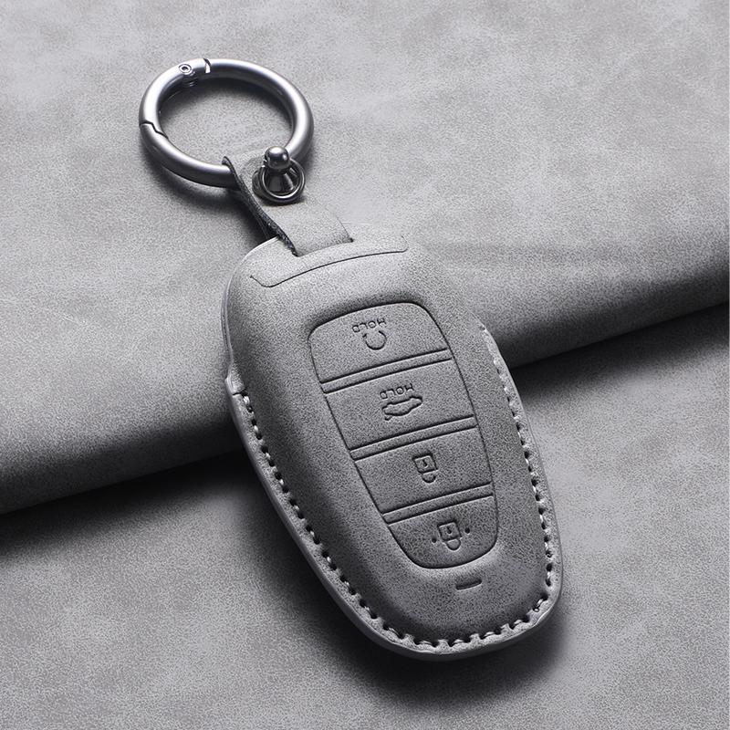 4 Buttons Leather Car Key Holder Case Cover for Hyundai Tucson Solaris Sonata Hybrid NEXO NX4 Santafe Dn8 Car Key Holder Shell