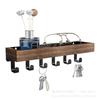 Wall Mounted Wooden Eyeglasses with Key Hooks, Sunglasses Display Rack for Entryway Home and Use, Charred Brown