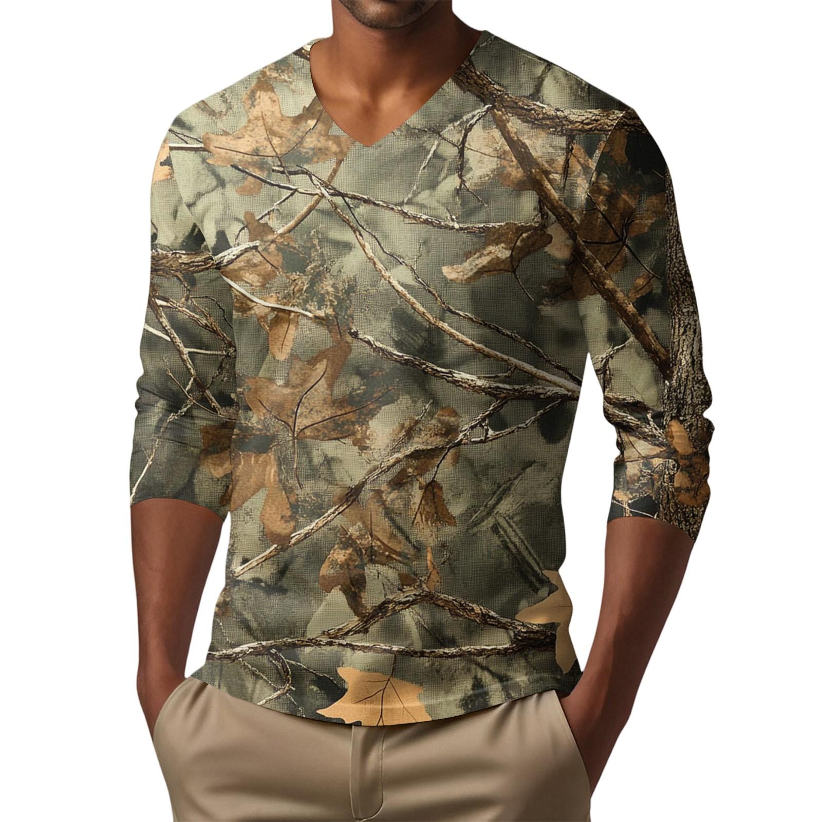 

Мужская футболка с V-образным вырезом, повседневная, модная, с принтом, с длинным рукавом L коричневый