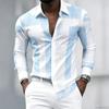Men's Black and White Geometric Coarse Stripe Printed Long Sleeved Lapel Shirt, Retro Slim Fit Shirt, Trendy Casual Men's Top