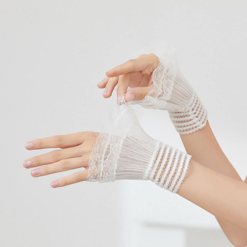 New Fake Sleeves for Women Autumn Winter Sweater Decorative Lace White False Sleeves Pleated Wrist Pleated Fake Cuff