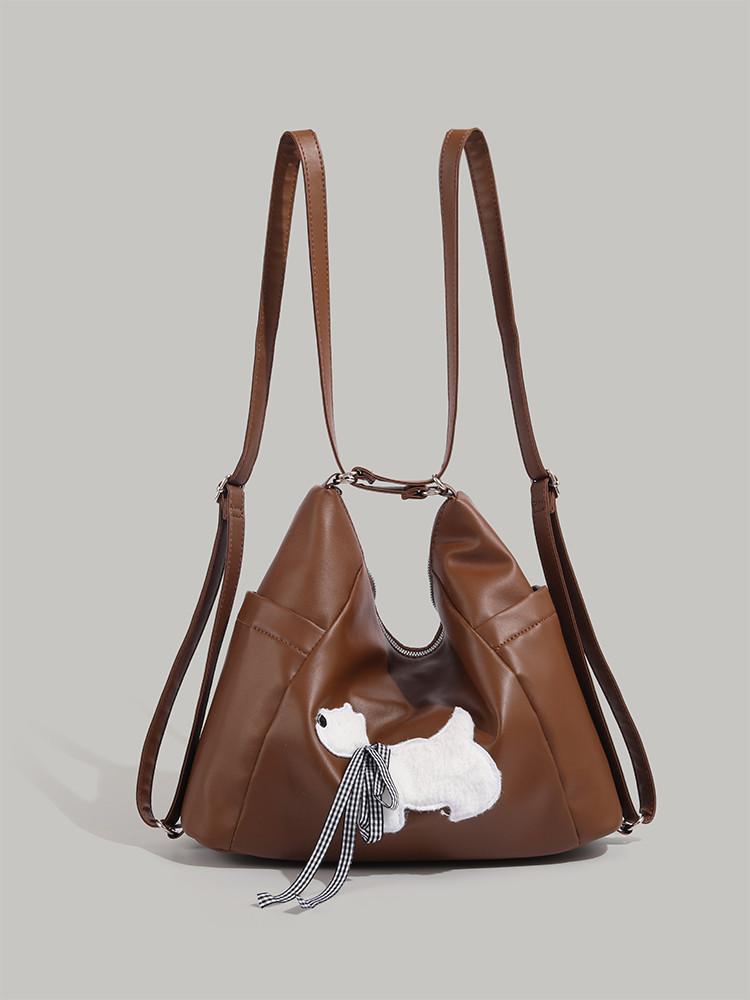 

Cute puppy tote bag 2025 new autumn and winter large-capacity backpack versatile commuter backpack single shoulder oblique span bag коричневый