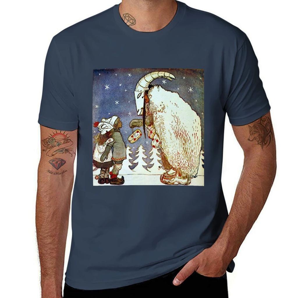 Julbocken Yule Goat Greetings John Bauer Tshirt Basic Simple Casual Short Sleeve Tee Tshirt